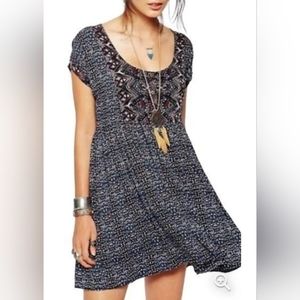 Free People Short Sleeves Sundown Babydoll Multi Print Mini Dress Size S